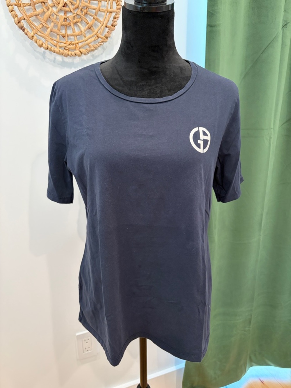 Giorgio Armani Navy Short Sleeve Tee with White GA Emblem